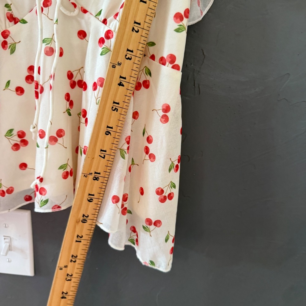 Wild Fable White Cherry Print Ruffle Camisole Top Sm Tie Front Babydoll Coquette - Picture 7 of 7